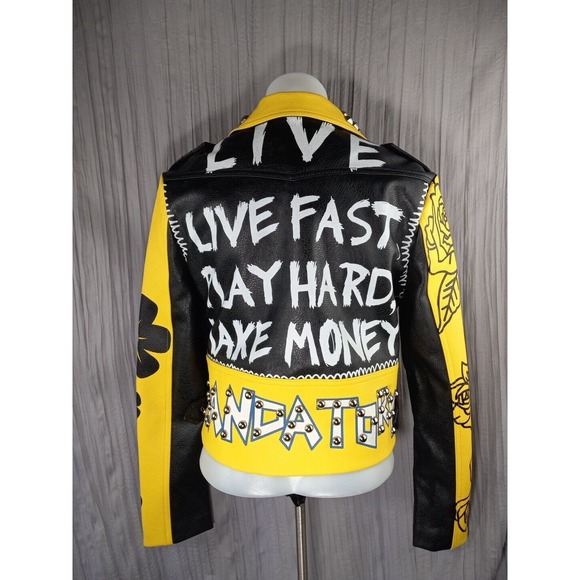 Azalea Wang Akira Yellow Black Studded Colorblock Longsleeve Jacket Size Small - Picture 10 of 16